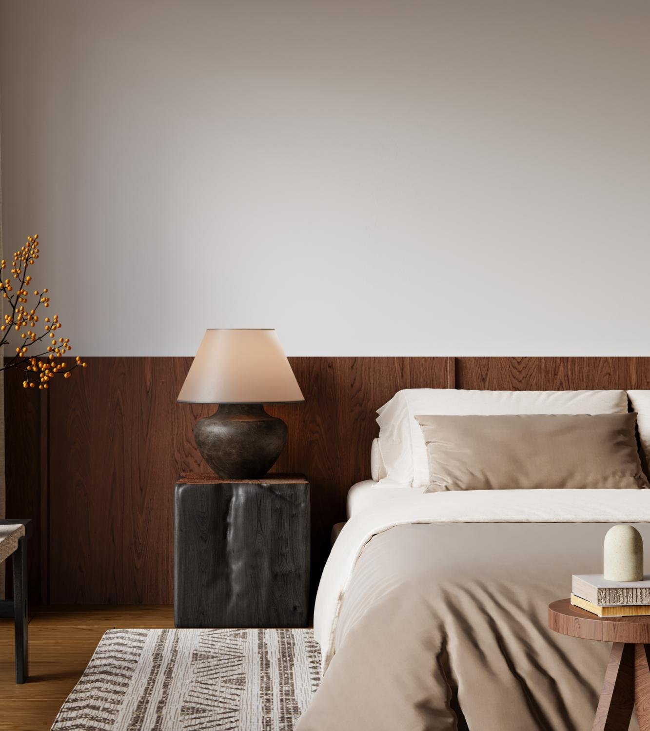 Warm neutral bedroom interior
